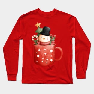 Adorable Snowman In A Christmas Cup Long Sleeve T-Shirt